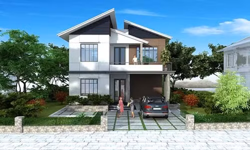 Công trình với thiết kế mái lệch kết hợp phong cách kiến trúc hiện đại cùng màu sắc nhẹ nhàng tạo nên sự tươi mới, không gò bó. Ảnh: Kientrucadong.