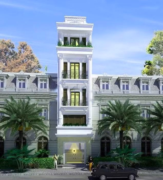 Nhà phố 5 tầng phong cách cổ điển kiểu Pháp có lối đi bên hông thông thoáng. Ảnh: Kientructruongan.