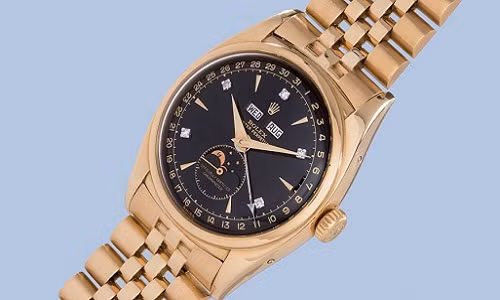 Đồng hồ Rolex Reference 6062 của vua Bảo Đại là mẫu đồng hồ duy nhất trong số 3 mẫu đồng hồ Rolex 6062 Oyster Perpetual đính cả kim cương ở các khung giờ chẵn. Ảnh: WatchTime logo.