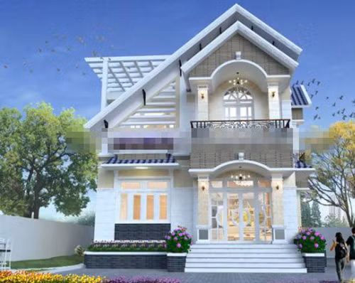 Nhà mái thái nhỏ xinh với gam màu trắng sáng. Ảnh: Kienanvinh.