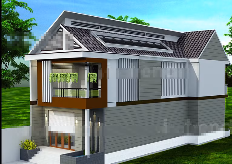 Nét hiện đại ghi dấu trên diện mạo mặt tiền với kết cấu mái chéo đan xếp. Ảnh: Vinatrends.