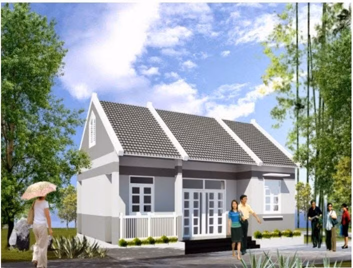 Ưu điểm của mẫu thiết kế này là đẹp mà không tách rời kiến trúc 3 gian truyền thống. Hiên trước, hiên sau các phòng khách + thờ, 02 phòng ngũ, phòng bếp, phòng vệ sinh đủ cho mọi sinh hoạt. Ảnh: Thietkedep.