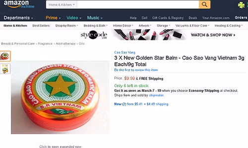 Trên Amazon, Cao Sao Vàng được chào bán với giá từ 2 USD đến 9,9 USD (tương đương 220.000 đồng). Ảnh: Amazon.