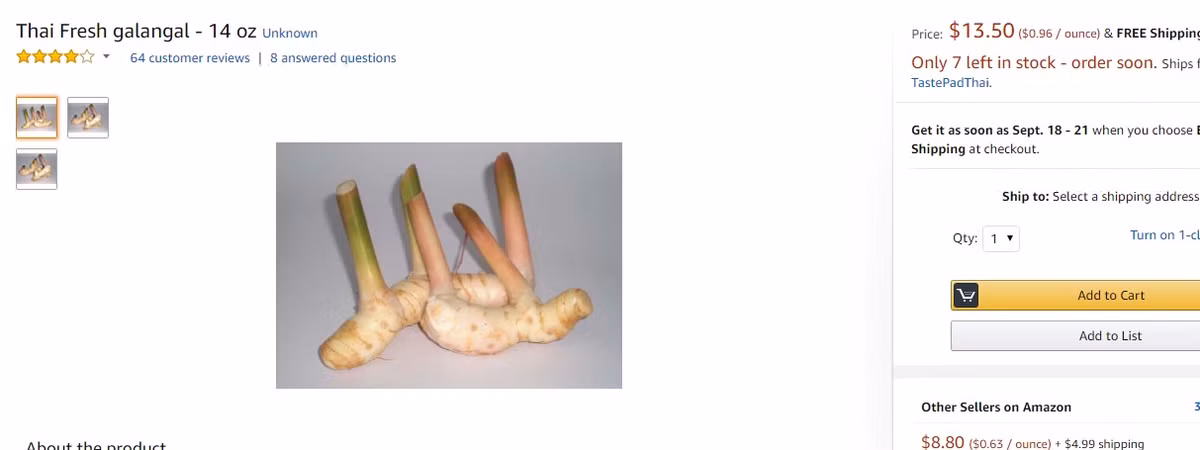 Củ gừng khoảng 4g có giá 13,5 USD (khoảng 306.000 đồng) trên Amazon. Tính ra gừng có giá gần 1 triệu đồng/kg. Ảnh: Amazon.