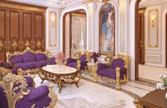 Kết hợp nhiều loại giấy dán tường với màu sắc khác nhau tạo cho không gian vẻ đẹp sang trọng và xa hoa. Ảnh: Santino.