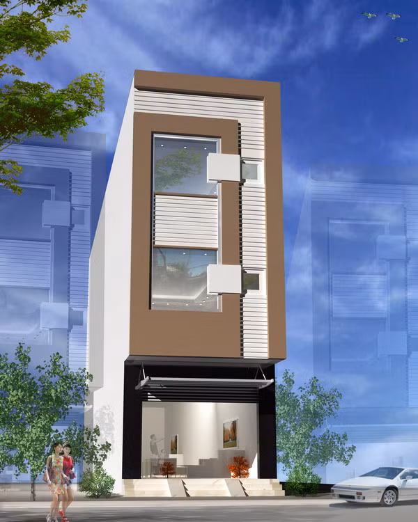 Vách kính lớn được lắp đặt cửa ra vào chính, giúp phòng khách hứng toàn bộ ánh sáng bên ngoài. Ảnh: Nhadepktv.