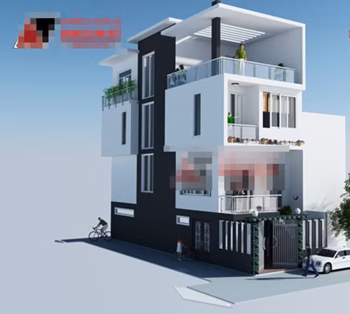 Thiết kế nhà 3 tầng theo phong cách hiện đại gọn gàng, sử dụng hệ mái bằng. Ảnh: Angcovat.