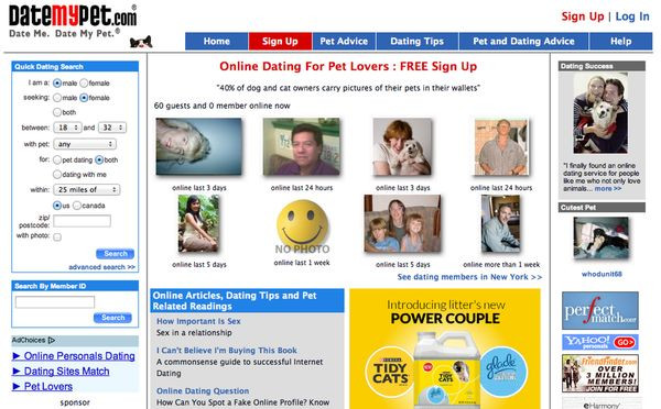 Thông thường, chúng ta truy cập Internet là để đọc tin, lướt Facebook, Instagram hay xem YouTube. Tuy nhiên, song song đó là những website vô cùng kỳ quặc mà chẳng mấy ai lui tới. Theo Mashable, đây là danh sách 8 trang web lạ lùng mà bạn sẽ không bao giờ biết tới cho đến khi bạn đọc bài viết dưới đây. 1. Date My Pet: Nếu bạn là một người yêu động vật và muốn đối phương cũng có cùng sở thích với mình, hãy truy cập ngay website DateMyPet.com để tìm cho mình một nửa phù hợp. Trước khi đồng ý hẹn hè với ai, bạn có thể xem thú cưng của anh chàng/cô nàng thích ăn gì, người này đang nuôi bao nhiêu “con boss”,…