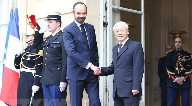 Tổng bí thư Nguyễn Phú Trọng hội kiến với Thủ tướng Pháp Édouard Phillippe.