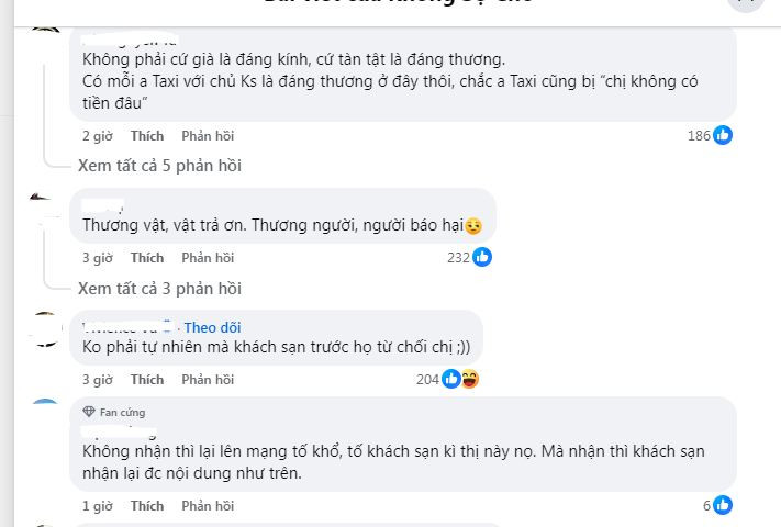 Cuối cùng, chủ khách sạn đành phải ngậm ngùi chấp nhận thiệt về mình mà không nhận được tiền thanh toán nào, thậm chí cả một lời thông cảm hay xin lỗi: "Mà thế đã xong đâu, đáng ra đỡ tức hơn nếu như chị nói được 1 câu gì đấy cho nguôi ngoai thì chị chỉ ngồi im nhìn ra đường, không một lời xin lỗi, không một chút mảy may cảm thấy áy náy. Cuối cùng vì là chỗ làm ăn nên đành phải để chị đi mà thiệt hại thì mình nhận, quá chán!"