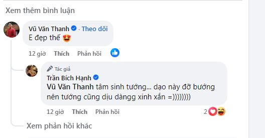 Đáp lại lời khen "em đẹp thế" của Văn Thanh, Bích Hạnh vui vẻ trả lời: "Tâm sinh tướng...dạo này đỡ bướng nên tướng cũng dịu dàng xinh xắn". Hành động này nhanh chóng khiến dân tình thích thú, liên tục "đẩy thuyền" và bày tỏ sự ngưỡng mộ trước tình cảm của cặp đôi.