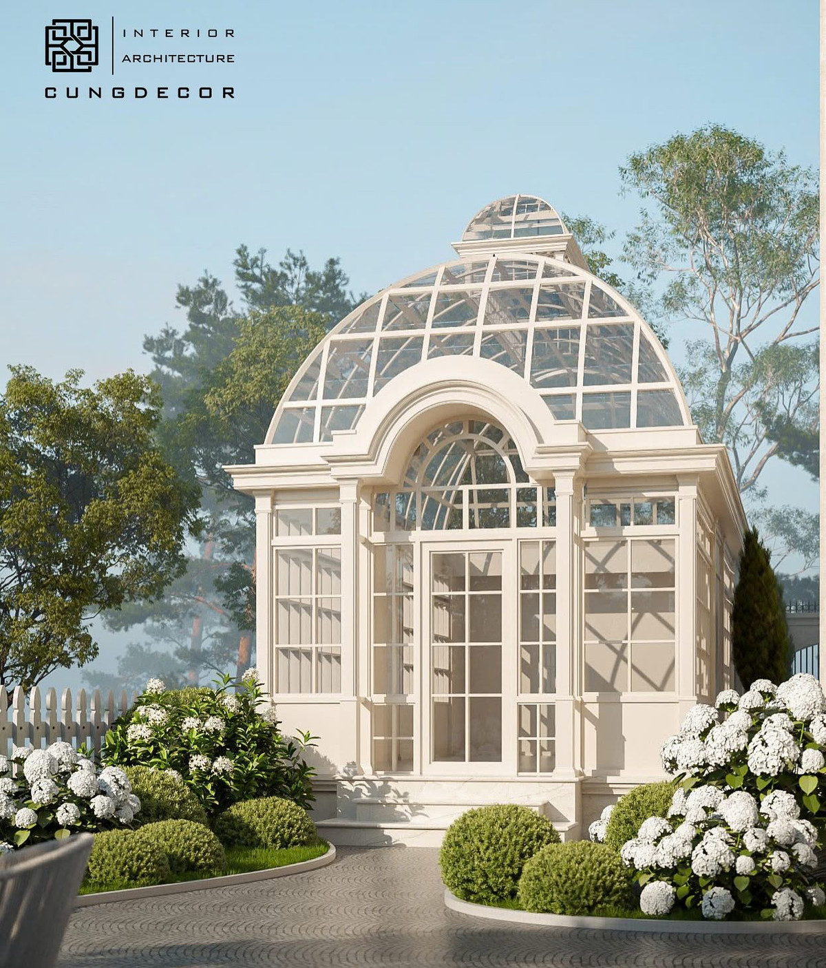 Với gam màu trắng – vàng nhã nhặn, công trình nổi bật với những hàng cột trụ vững chãi, mái vòm cao cùng hệ thống cửa kính lớn, tạo cảm giác vừa nguy nga, vừa hiện đại.