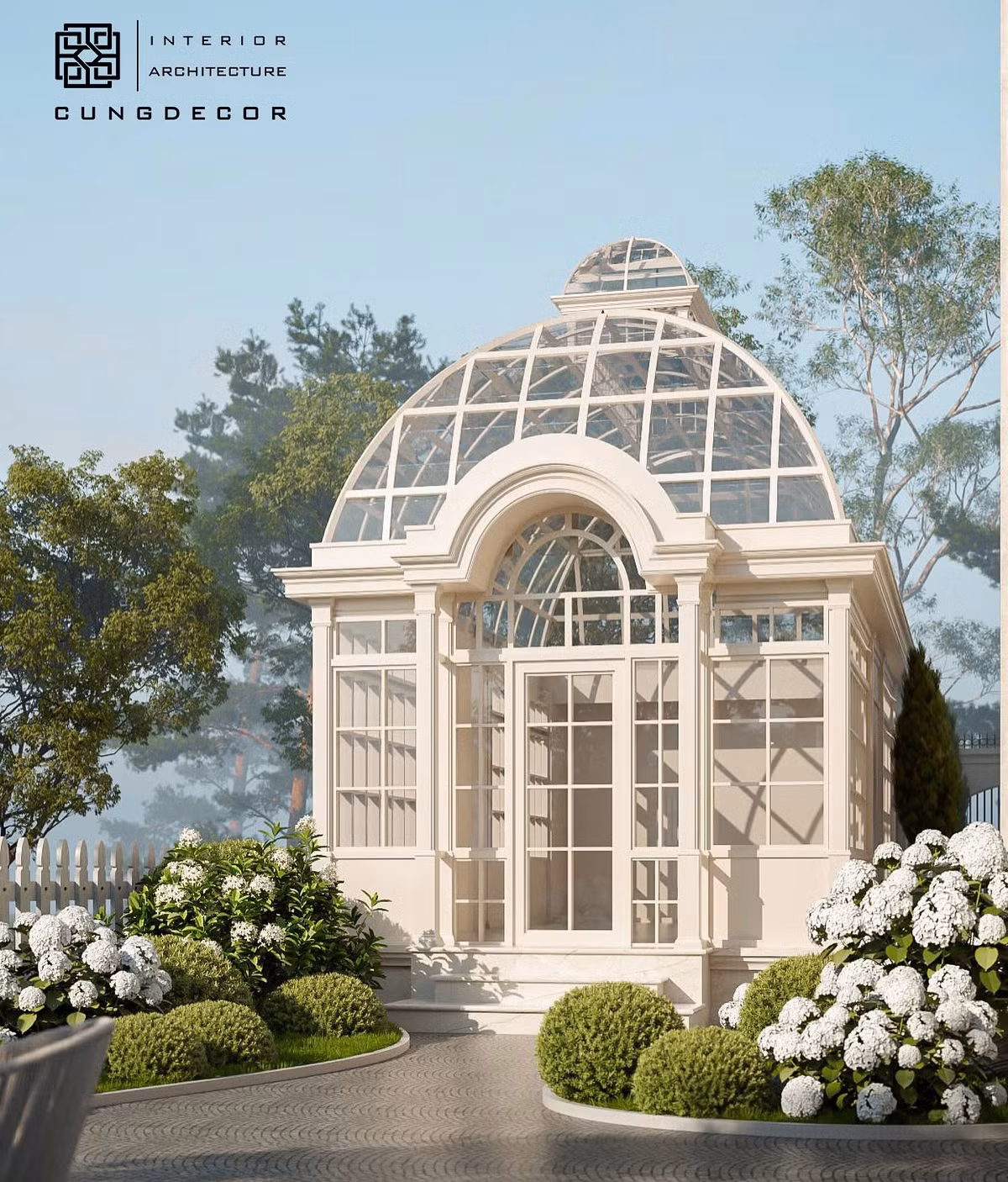 Với gam màu trắng – vàng nhã nhặn, công trình nổi bật với những hàng cột trụ vững chãi, mái vòm cao cùng hệ thống cửa kính lớn, tạo cảm giác vừa nguy nga, vừa hiện đại.