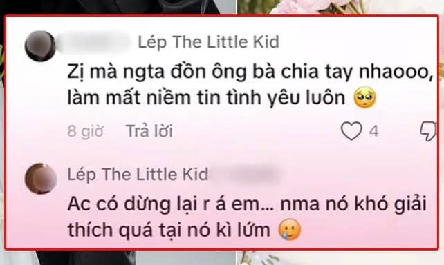 Theo đó, trả lời một bình luận của người theo dõi trên trang cá nhân với nội dung: "Vậy mà người ta đồn ông bà chia tay nhau, làm mất niềm tin tình yêu luôn", thì Quang Minh đã trả lời: "Anh chị dừng lại rồi á em...nhưng mà nó khó giải thích quá tại nó kì lắm". Câu trả lời này được cho rằng Quang Minh đã thừa nhận chuyện cặp đôi đã "đường ai nấy đi".