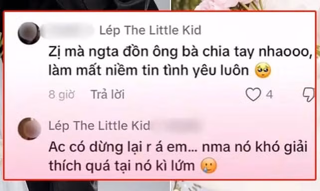 Theo đó, trả lời một bình luận của người theo dõi trên trang cá nhân với nội dung: "Vậy mà người ta đồn ông bà chia tay nhau, làm mất niềm tin tình yêu luôn", thì Quang Minh đã trả lời: "Anh chị dừng lại rồi á em...nhưng mà nó khó giải thích quá tại nó kì lắm". Câu trả lời này được cho rằng Quang Minh đã thừa nhận chuyện cặp đôi đã "đường ai nấy đi".