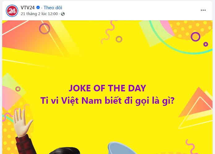 Ví dụ như một số câu đùa đang rất thịnh hành: "Joke of the day: Xe máy biết cười thì gọi là gì? Đáp án: Ya ma ha ha ha". Hoặc một câu khác, cũng không kém phần hài hước: "Joke of the day: Cô giáo xin đi về gọi là gì? Đáp án: Chocopie (chơi chữ từ 'cho cô bye')".