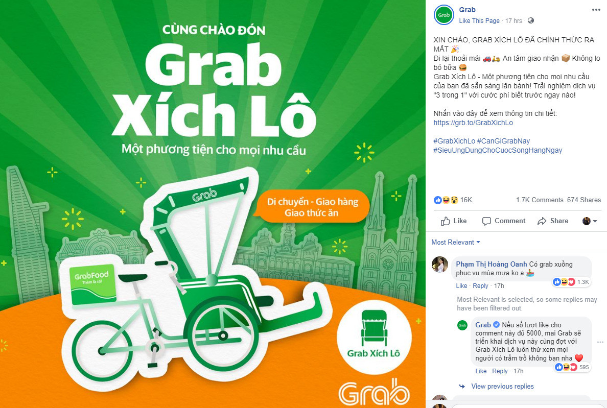 Grab từng rất chịu chơi khi ra mắt riêng một bài đăng trên website thông báo việc ra mắt Grab Xích lô. Trong bài đăng này, thương hiệu giải thích rằng trò đùa đáng yêu trên chỉ là mong muốn đem tới niềm vui nhỏ cho người tiêu dùng nhân ngày 1/4.