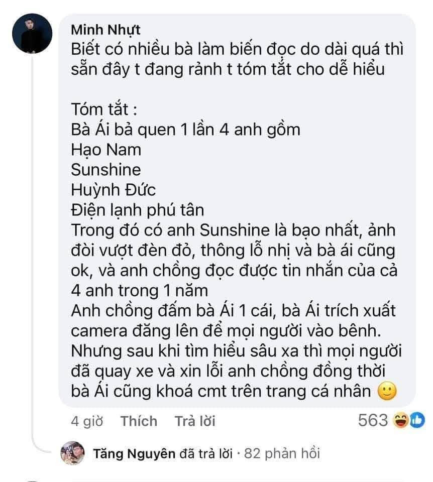 Được biết sau khi câu chuyện ngoại tình bị anh chồng công khai, chị vợ đã phải khóa trang cá nhân vì bị công kích.