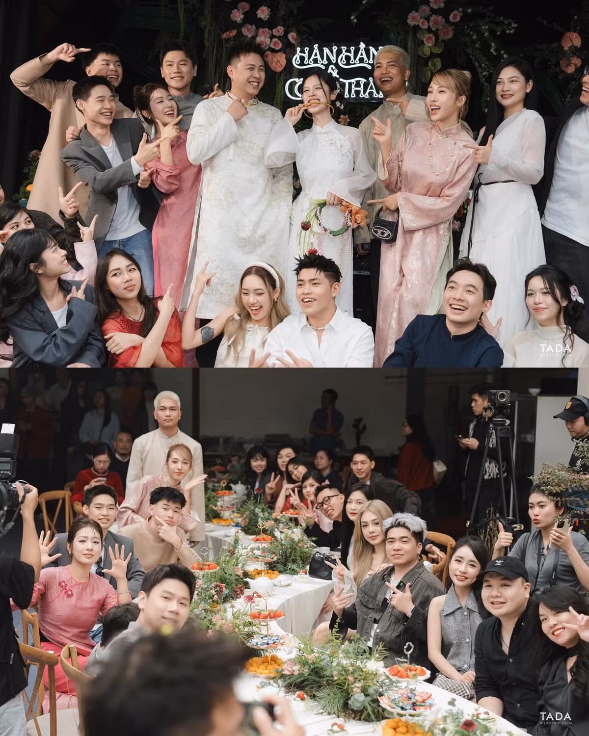 Trong những bức ảnh tập thể, nhiều người đã phát hiện ra khách mời của đám hỏi có rất nhiều gương mặt quen thuộc như cặp đôi rapper Big Daddy - Emily.