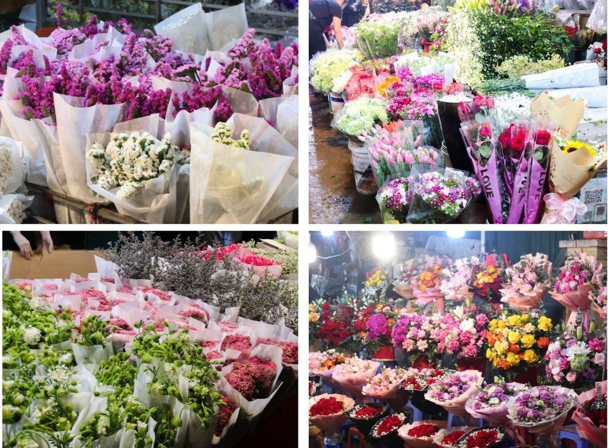 Không khí mua bán diễn ra vô cùng náo nhiệt với sự xuất hiện của nhiều loại hoa sặc sỡ sắc màu, giá cả đa dạng. Để đáp ứng nhu cầu của nhiều người tiêu dùng, các bó hoa đều được bó sẵn tiện lợi với mức giá hợp lý chỉ từ vài chục ngàn đồng. Không chỉ là nơi mua bán hoa, chợ hoa Quảng An còn trở thành địa điểm hẹn hò lý tưởng của nhiều cặp đôi. Tại đây, các chàng trai có thể tự tay chọn những bó hoa tươi thắm nhất dành tặng nửa kia của mình. Ảnh: Thu Hà