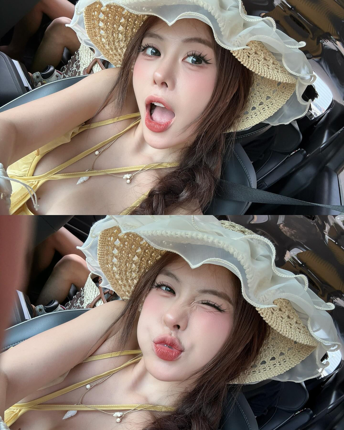 Chiếc nón cói điệu đà kết hợp cùng kiểu tóc tết càng làm tôn lên vẻ đẹp dịu dàng, nữ tính nhưng cũng đầy quyến rũ của cô nàng.