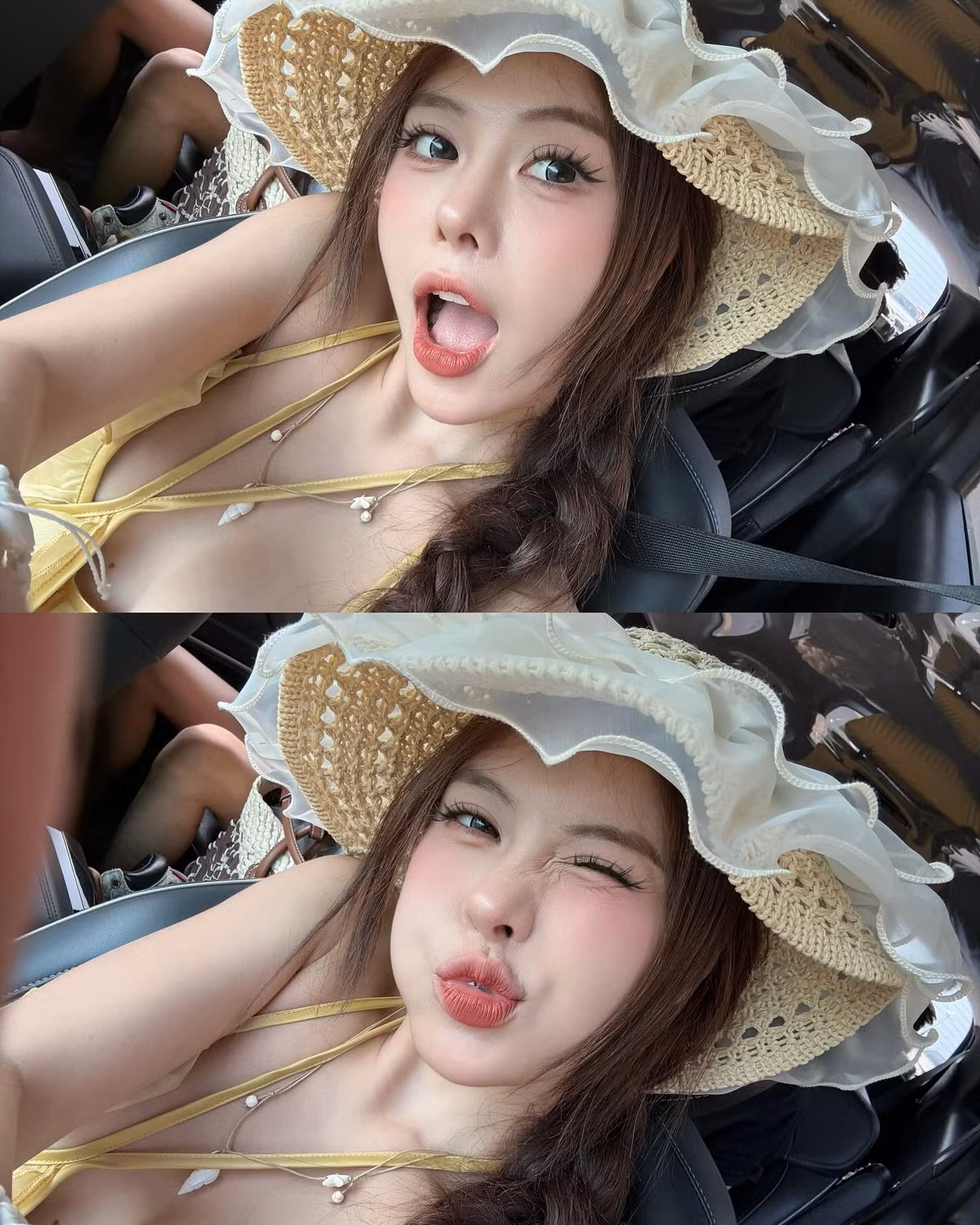 Chiếc nón cói điệu đà kết hợp cùng kiểu tóc tết càng làm tôn lên vẻ đẹp dịu dàng, nữ tính nhưng cũng đầy quyến rũ của cô nàng.