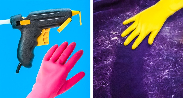 4. Mẹo làm sạch sofa đơn giản: Bạn chỉ cần một vài giọt keo và gang tay cao su là đã làm sạch một cách nhanh chóng.