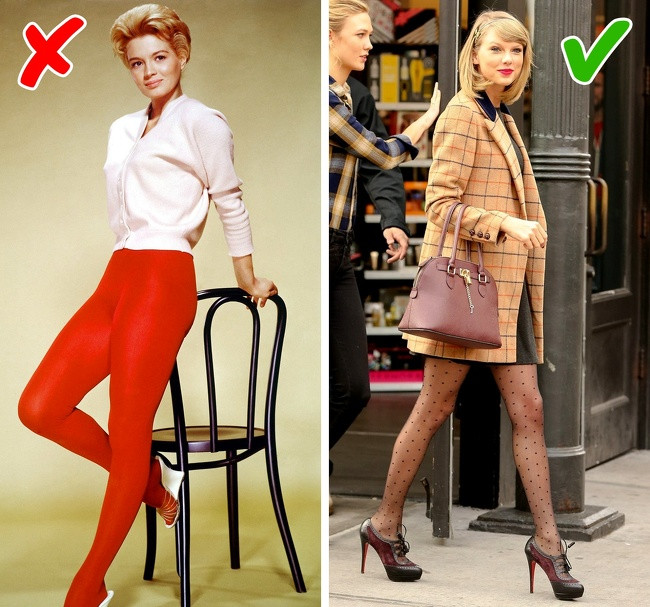 1. Quần tất màu sắc sặc sỡ: Đây là phong cách thời trang của vài năm trước nhưng giờ xu hướng này đã lỗi mốt.