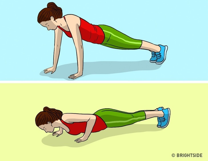 Thay thế bằng bài tập chống đẩy: Các động tác chống đẩy sẽ rất tốt cho cơ ngực của phái nữ.