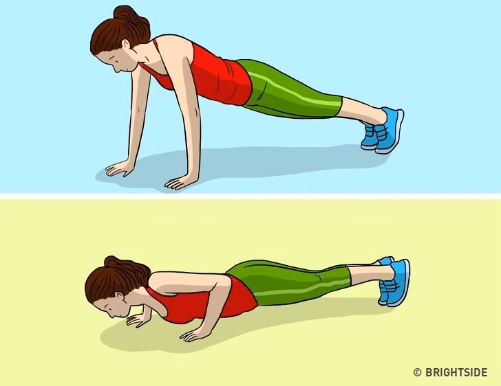 Thay thế bằng bài tập chống đẩy: Các động tác chống đẩy sẽ rất tốt cho cơ ngực của phái nữ.