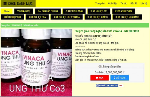 Trên website chính thức loại thuốc này được quảng bá chữa bệnh ung thư số 1 thế giới. Ảnh chụp màn hình.
