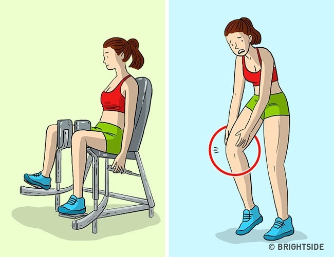 8. Kéo chân với máy tập thể dục: Nhiều người vẫn lầm tưởng những động tác kéo chân với máy tập thể dục sẽ giúp mỡ đùi trong biến mất nhưng cũng có thể ngược lại.