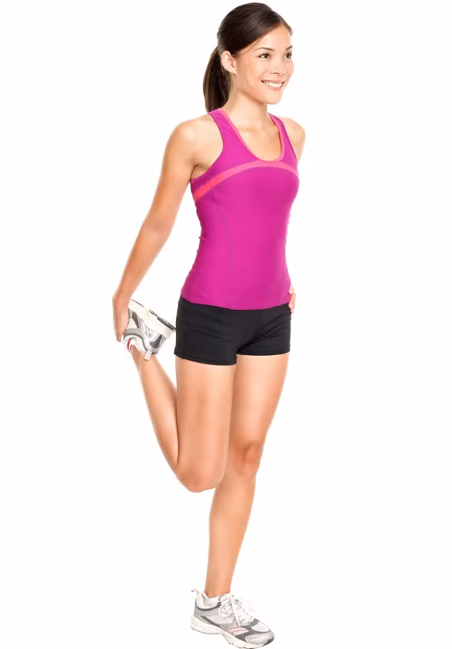 Đầu gối: Sử dụng ghế hoặc một bức tường để hỗ trợ - hoặc không cần gì nếu như bạn có khả năng cân bằng tốt. Giữ thằng chân trái, uốn cong đầu gối và giữ thăng bằng bằng bàn chân hoặc mắt cá chân. Đảm bảo lưng của bạn thẳng, tránh ngả về phía trước. Giữ 5-6 nhịp, hít thở sâu và lặp lại với chân kia.