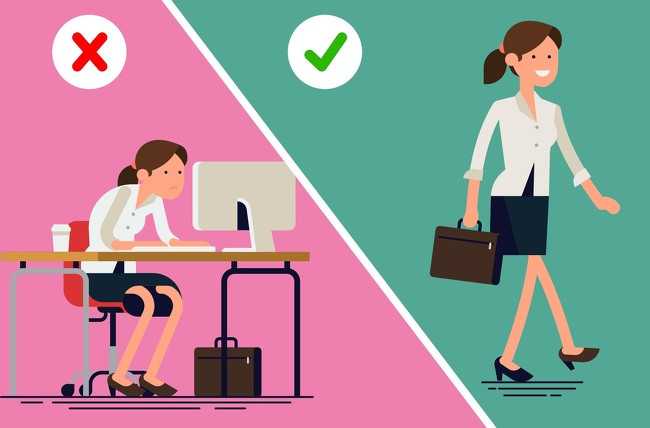 6. Đừng ngồi cả ngày: Chuột rút chân có thể xuất hiện do cơ bắp bị co. Nếu công việc của bạn đòi hỏi phải ngồi, cố gắng đứng dậy ít nhất một giờ đồng hồ và đi bộ trong giờ ăn trưa nếu có thể.