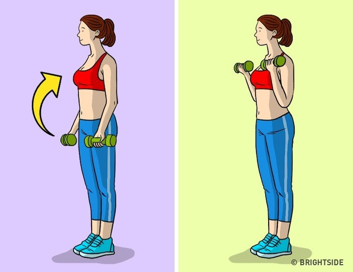 Thay thế nó bằng bài tập tay nâng tạ: Đứng thoải mái và cân người, đưa tạ từ từ lên vai sẽ giúp cho cơ bắp cánh tay bạn thêm săn chắc.