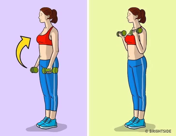 Thay thế nó bằng bài tập tay nâng tạ: Đứng thoải mái và cân người, đưa tạ từ từ lên vai sẽ giúp cho cơ bắp cánh tay bạn thêm săn chắc.