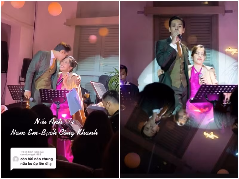 Một lần Nam Em được khán giả nam tặng quà và có hành động thân mật, Bạch Công Khanh đã tỏ ý giận dỗi. Ảnh: Saostar