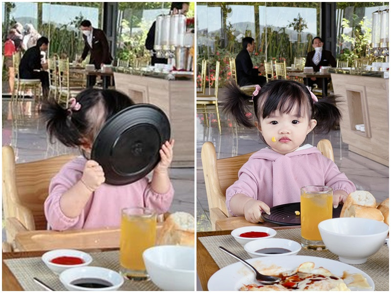 Bé Winnie ăn uống trông đáng yêu hết nấc.