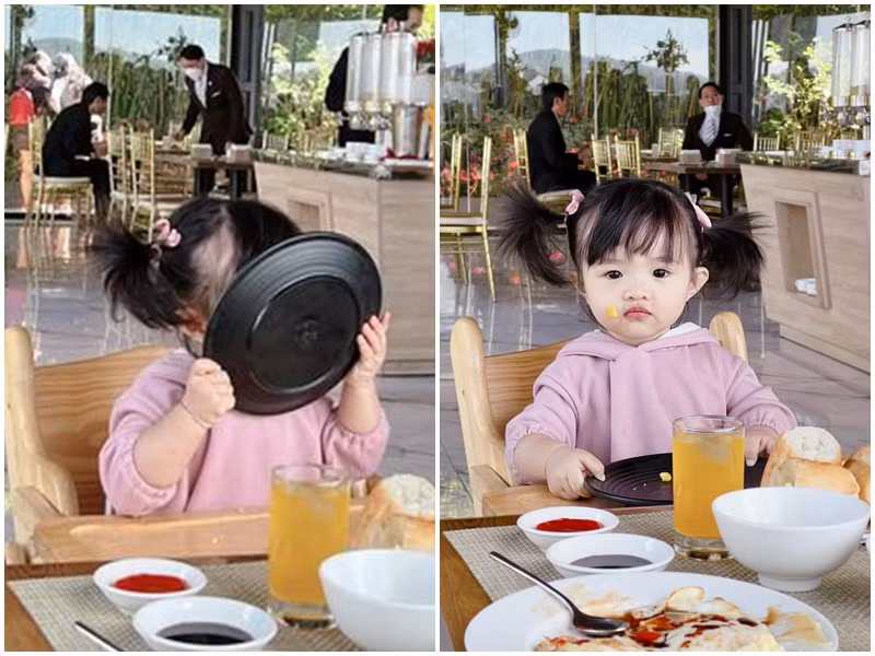 Bé Winnie ăn uống trông đáng yêu hết nấc.