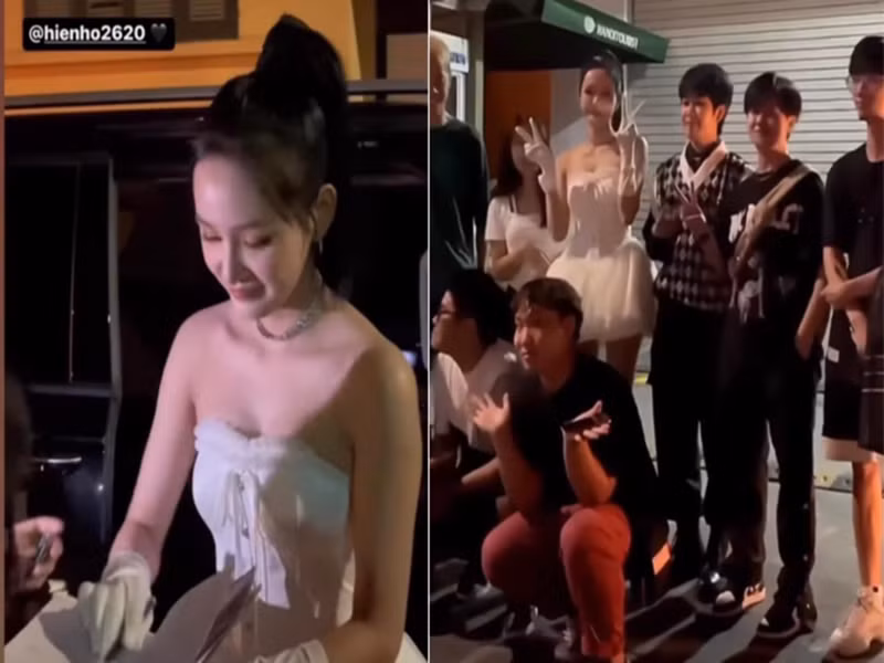 Bất chấp gây tranh cãi, Hiền Hồ vẫn đi hát. Nữ ca sĩ còn thản nhiên khoe những khoảnh khắc được người hâm mộ săn đón, tặng quà sau khi đêm diễn ở Hà Nội. Ảnh: Saostar