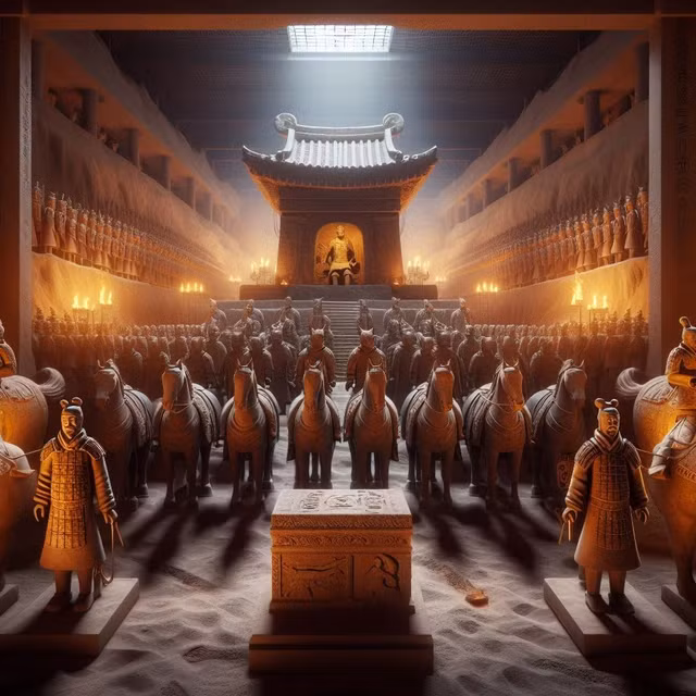 Quần thể lăng mộ Tần Thủy Hoàng vẫn giữ nguyên sự tráng lệ với hơn 2.000 binh sĩ, xe ngựa và vũ khí chiến đấu như cung và nỏ.