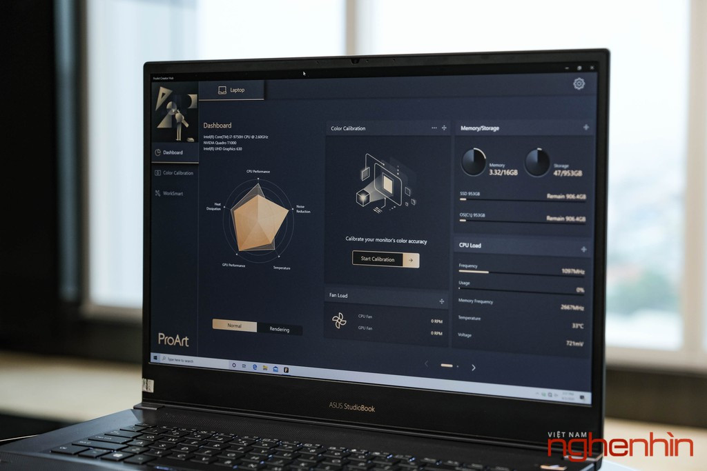 Máy được tích hợp phần mềm ProArt Creator Hub giúp chúng ta dễ dàng theo dõi và quản lý hiệu suất của máy tương tự như Armoury Crate trên dòng sản phẩm ROG Gaming.
