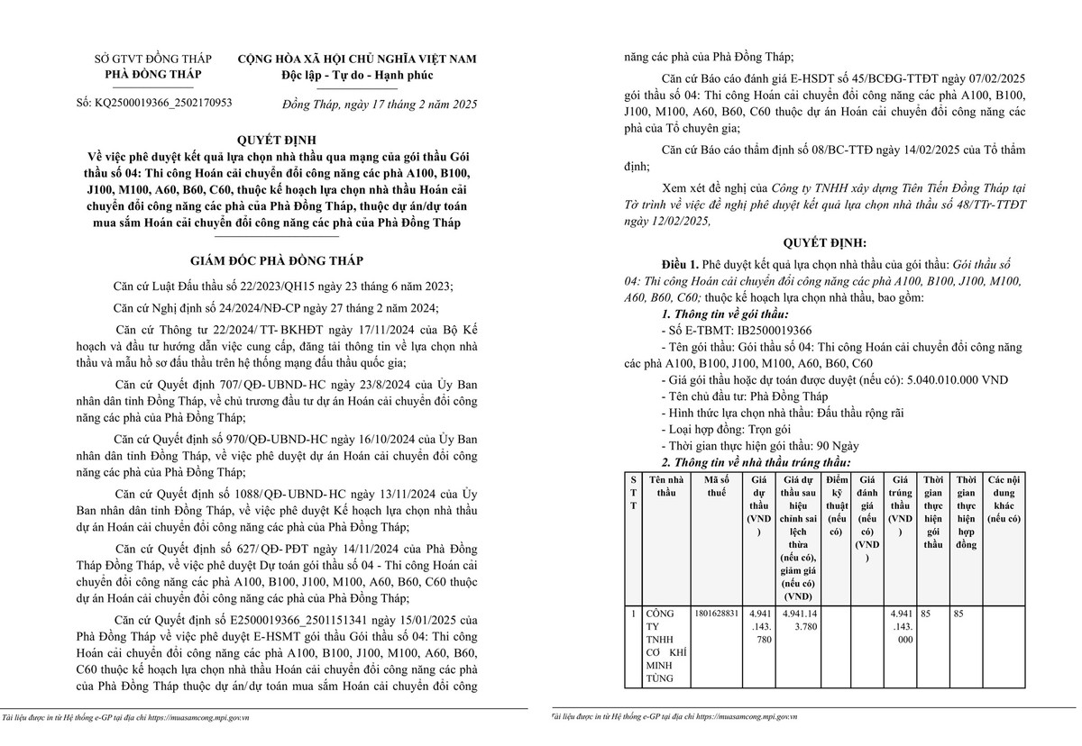 Dong Thap: Goi thau thi cong tai Pha Dong Thap ve tay ai?