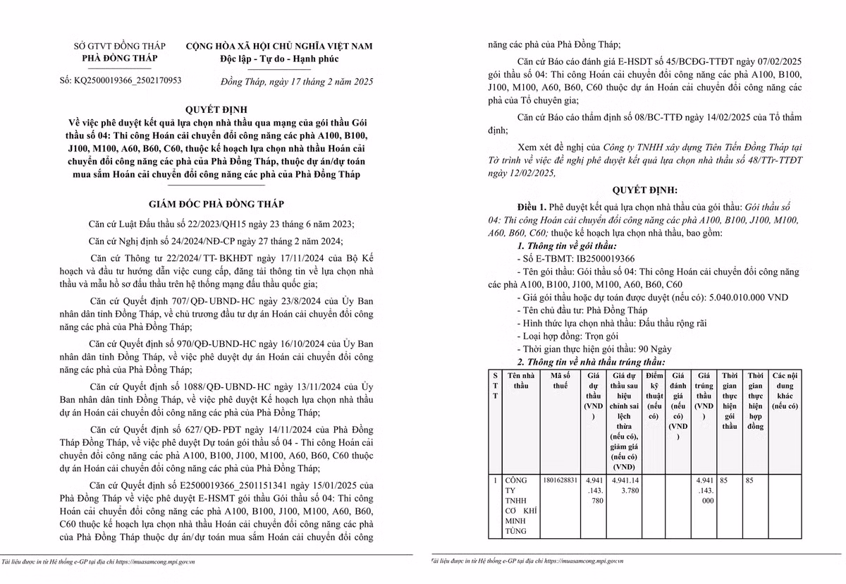Dong Thap: Goi thau thi cong tai Pha Dong Thap ve tay ai?
