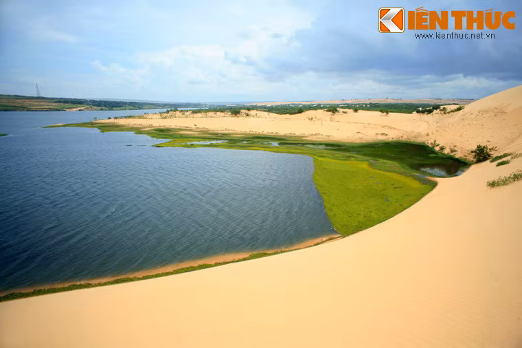 Theo lời kể của người dân địa phương, hồ nước bên sa mạc - Bàu Trắng vốn là một hồ lớn, sau người dân đắp đập cát chạy vắt ngang hồ để đi qua.