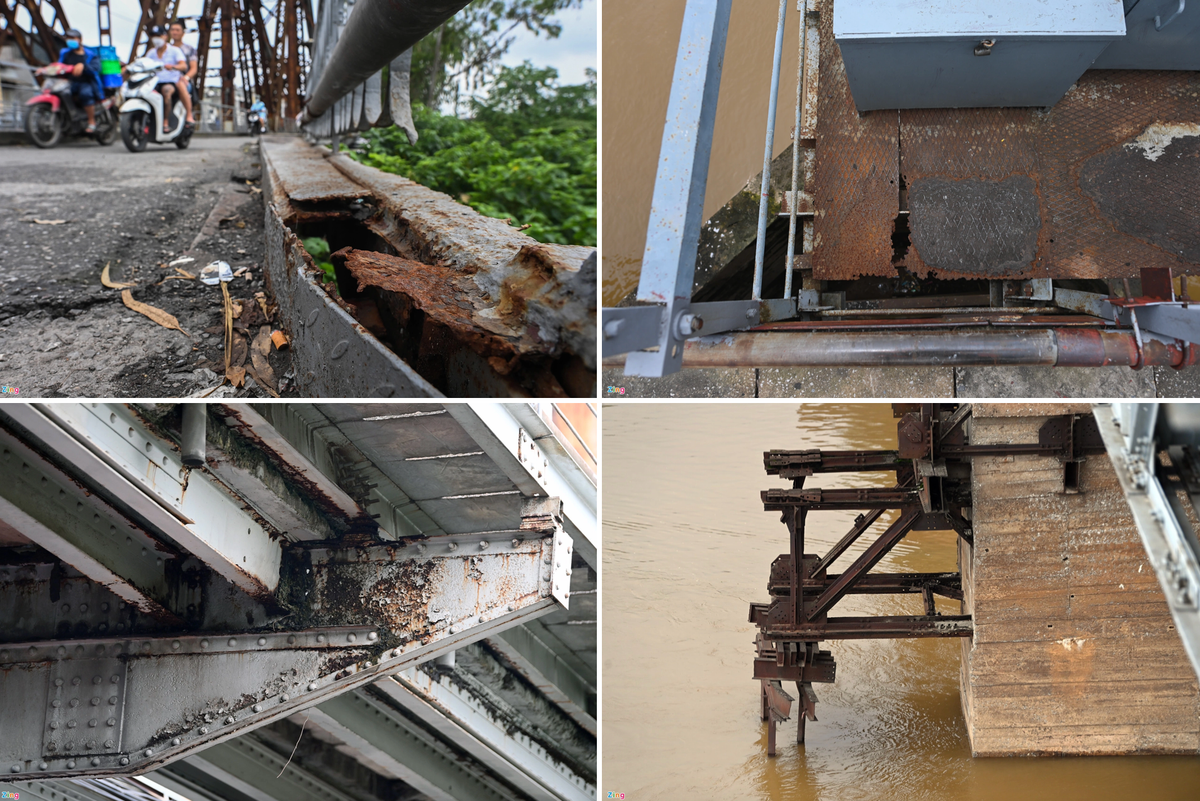 Các khung thép, cấu trúc của cây cầu hoen gỉ theo thời gian.