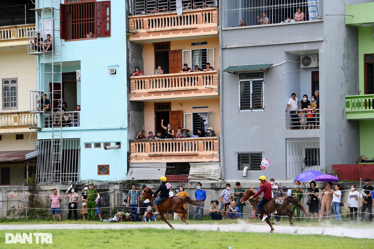 Nhiều nhà dân ven sân vận động cũng thành những góc khán đài mini chật kín người xem, cổ vũ các nài ngựa.