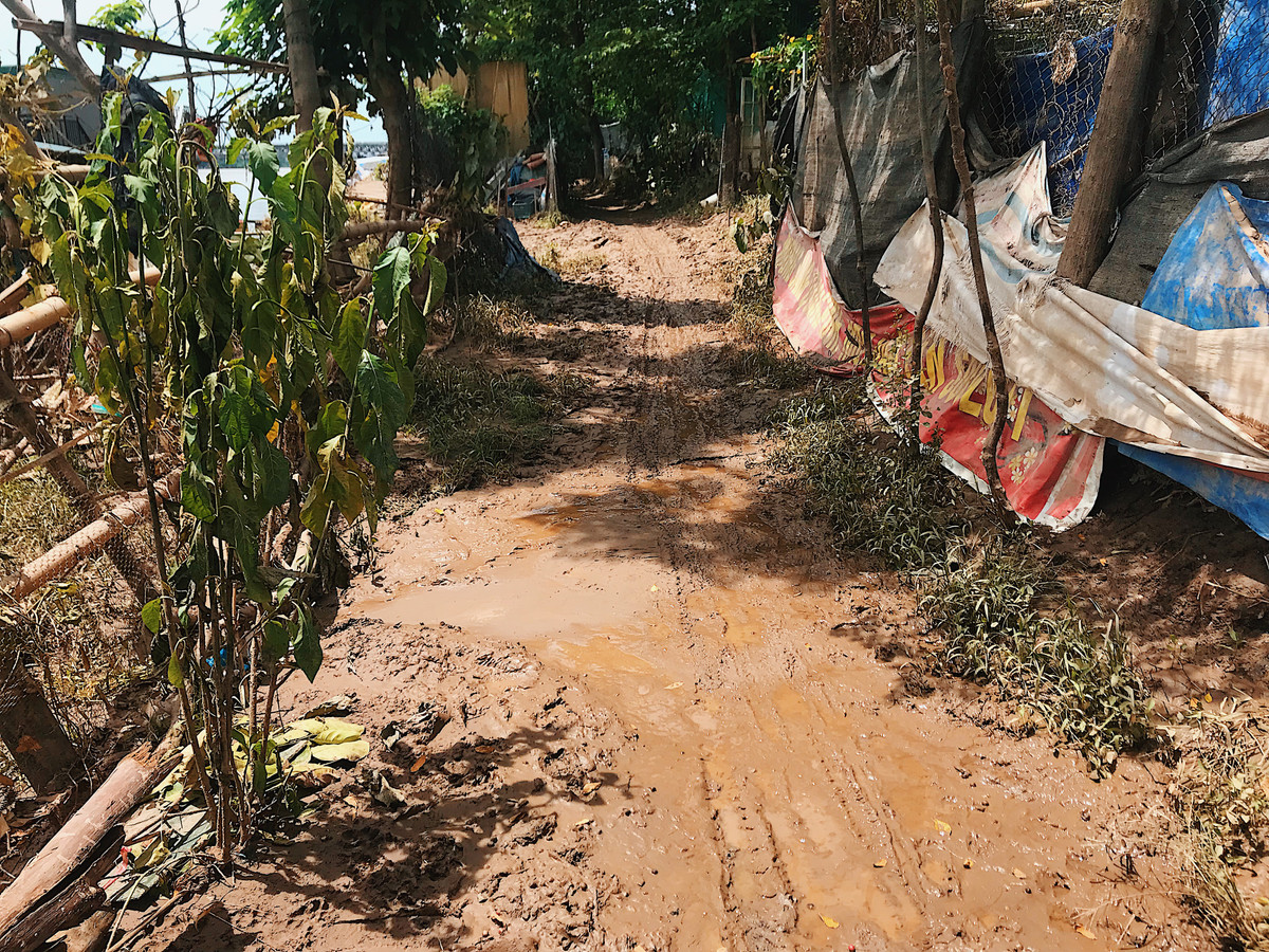 Con đường nhỏ, sâu hun hút dẫn từ cầu Long Biên xuống, lối vào bãi giữa sông Hồng.