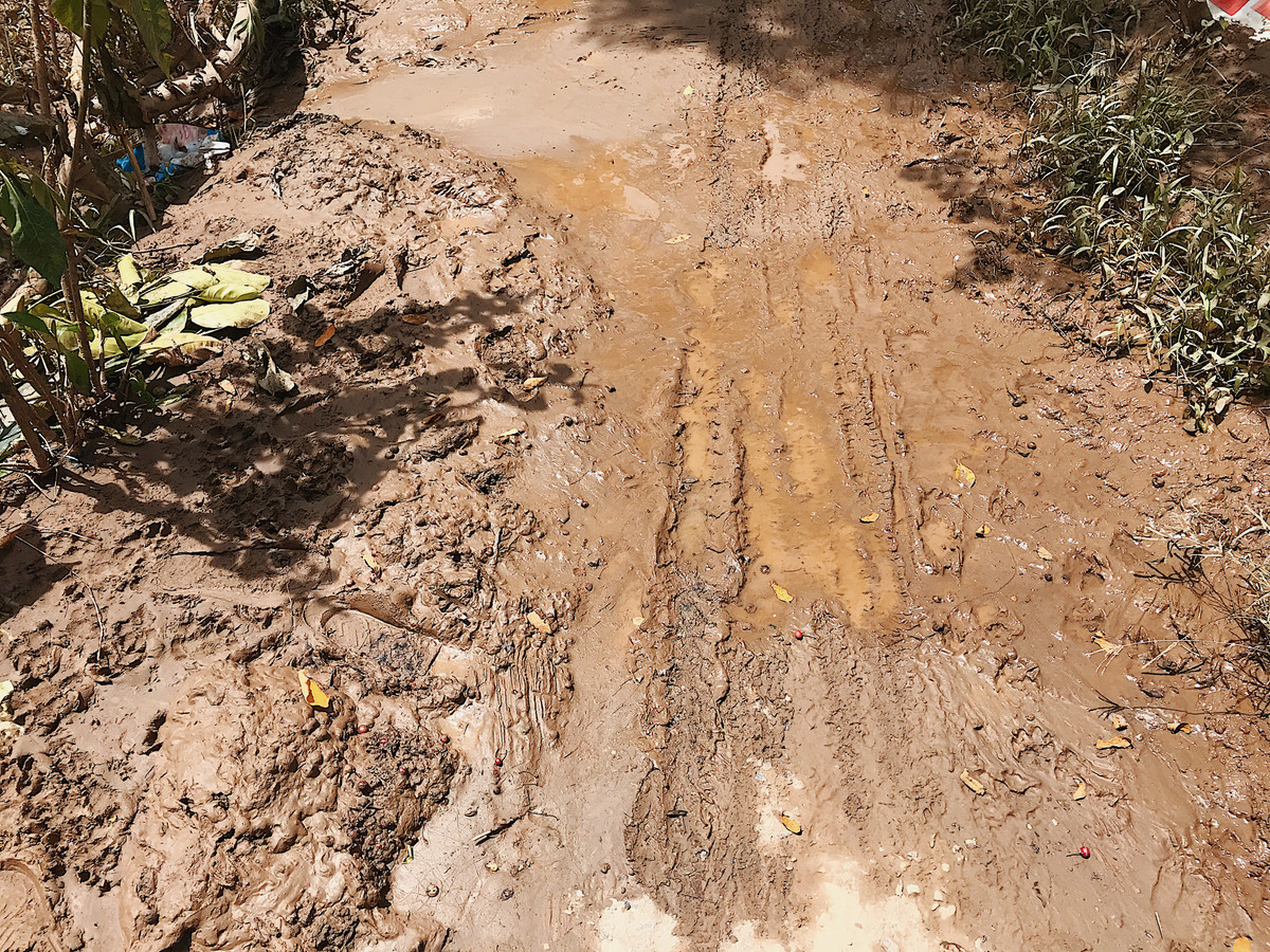 Đường xá lầy lội, bùn đất khiến việc đi lại cực kì khó khăn.