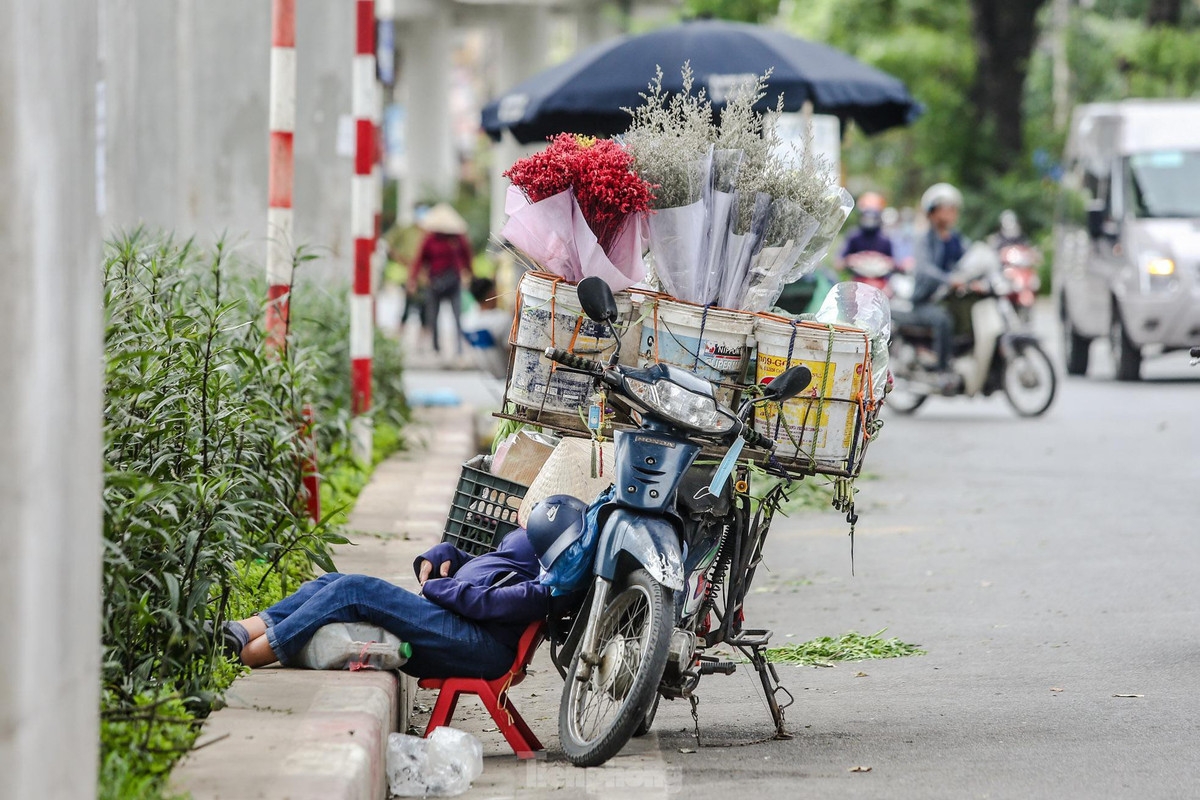 Người lao động ngủ gục bên đường.